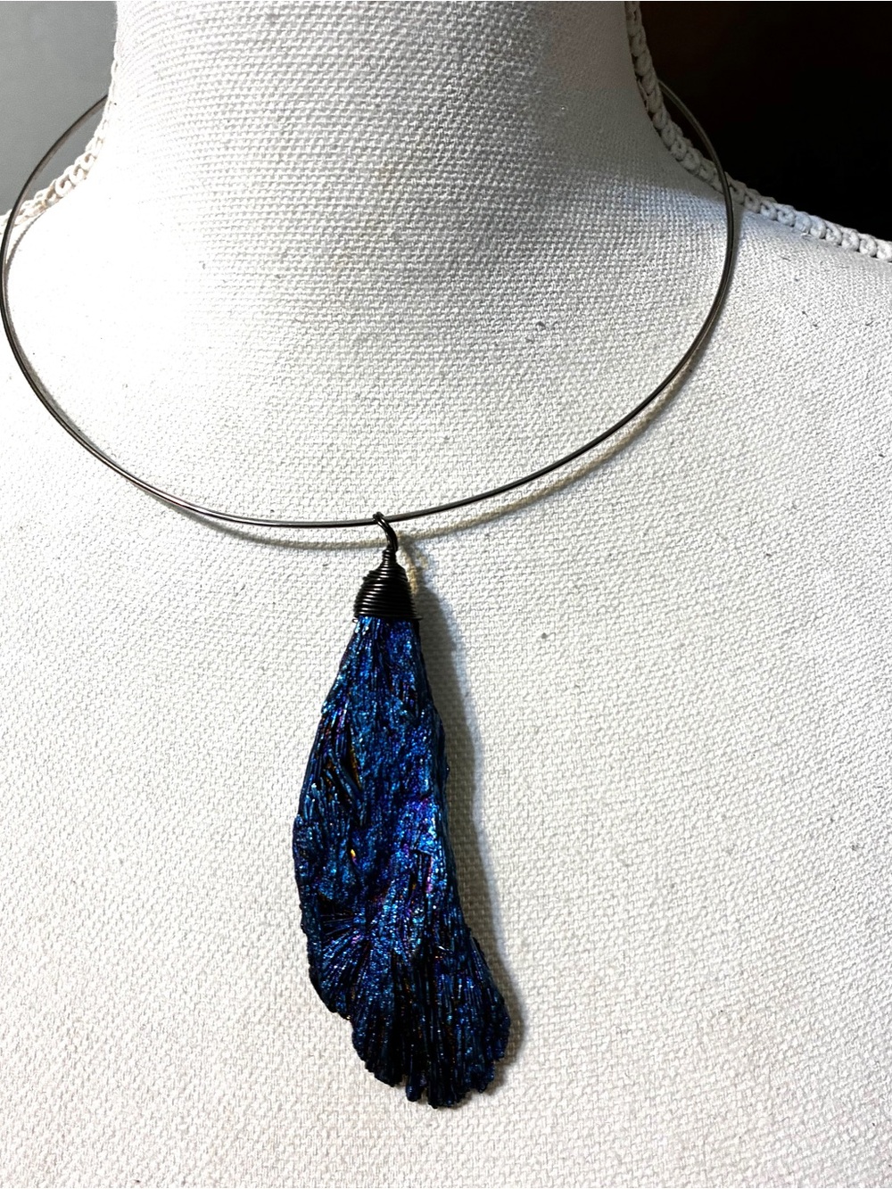 Handmade Blue Iridescent Pendant Necklace - Unbranded